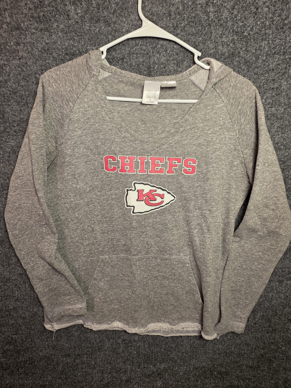Concepts Sport Womens Kansas City Chiefs V-Neck Hoodie Sweatshirt M Grey Raw Hem